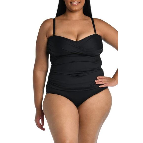 La Blanca Other - La Blanca Island Goddess Twist Black Ruched Tankini Top 22W NEW